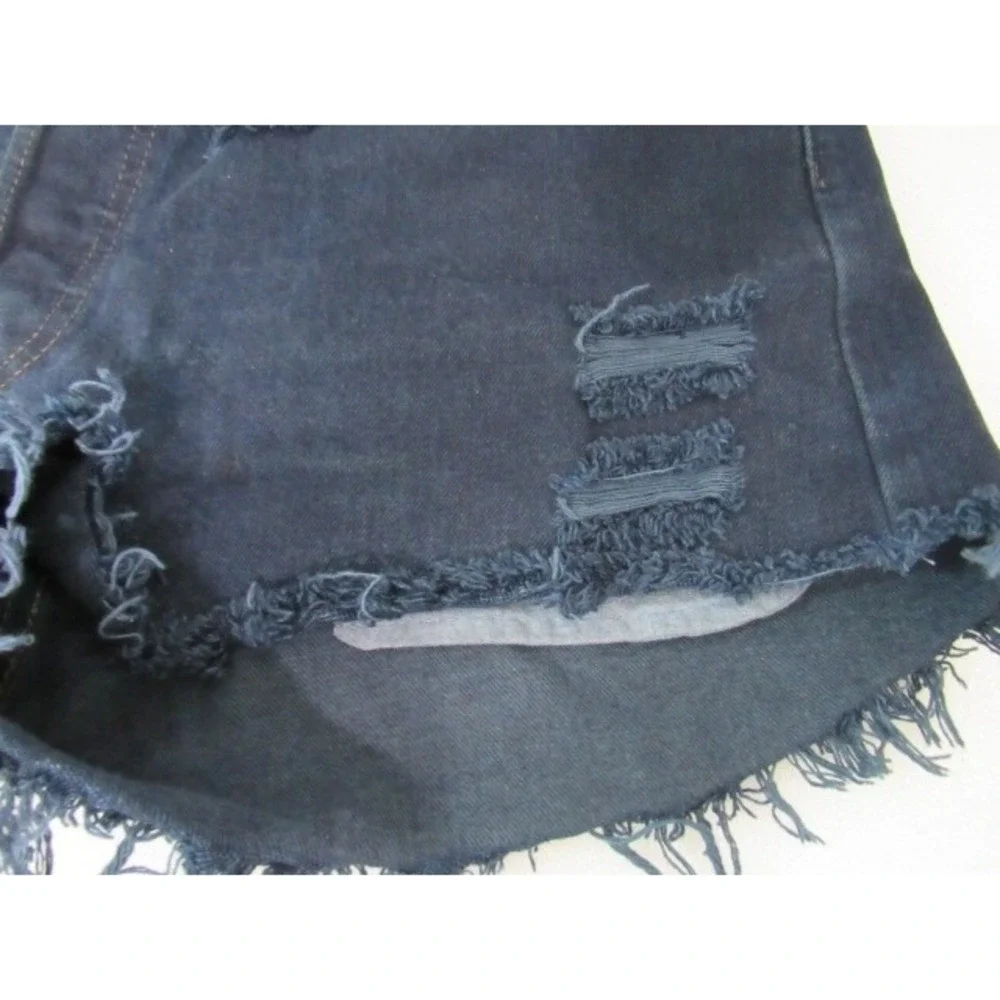 Levis 525 Jean Shorts Blue  Frayed  Cutoff  Dark Wash High Rise Button Fly Sz 38